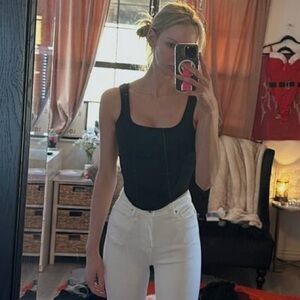 PINK Victoria's Secret Black Square-Neck Tank Bodysuit